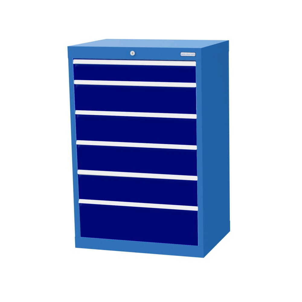 Armario con cajones Bedrunka+Hirth Profi, cajones 1x100 + 4x150 + 1x200 mm, H x A x F 1.019 x 680 x 500 mm, azul luminoso, azul genciana