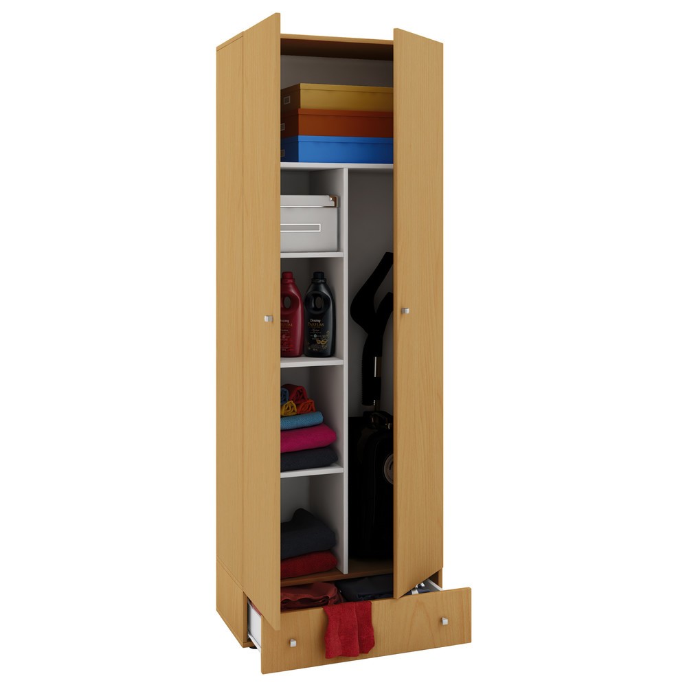 Vandol II - Armario de limpieza con puertas y cajón, madera de haya