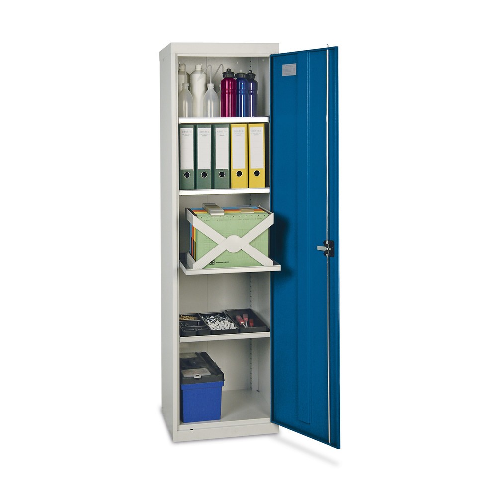 Armario de puertas batientes para taller Stumpf® con 4 cajones H x A x F 1.800 x 500 x 500 mm, gris claro/azul genciana