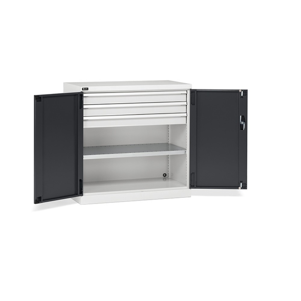 Armario Fami PERFOM con puertas batientes, 3 cajones, 1 balda, 1.000 x 1.023 x 555 mm (alto x ancho x fondo), gris claro, antracita