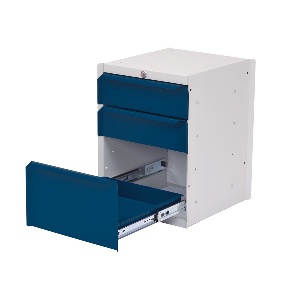 Armario inferior Bedrunka+Hirth con 3 cajones para mesa de sistema de puestos de trabajo, H x A x F 500 x 370 x 400 mm, azul genciana