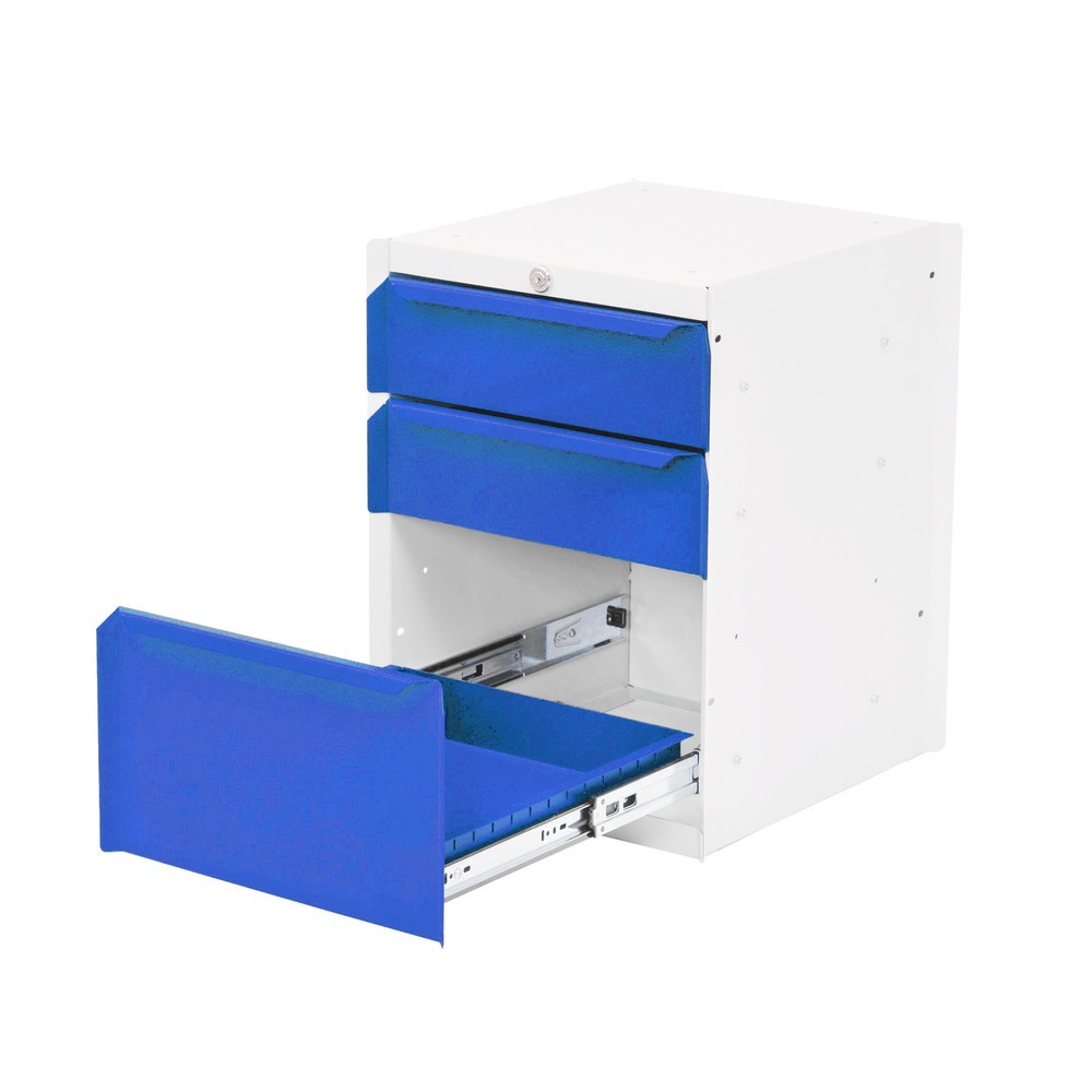 Armario inferior Bedrunka+Hirth con 3 cajones para mesa de sistema de puestos de trabajo, H x A x F 500 x 370 x 400 mm, azul luminoso