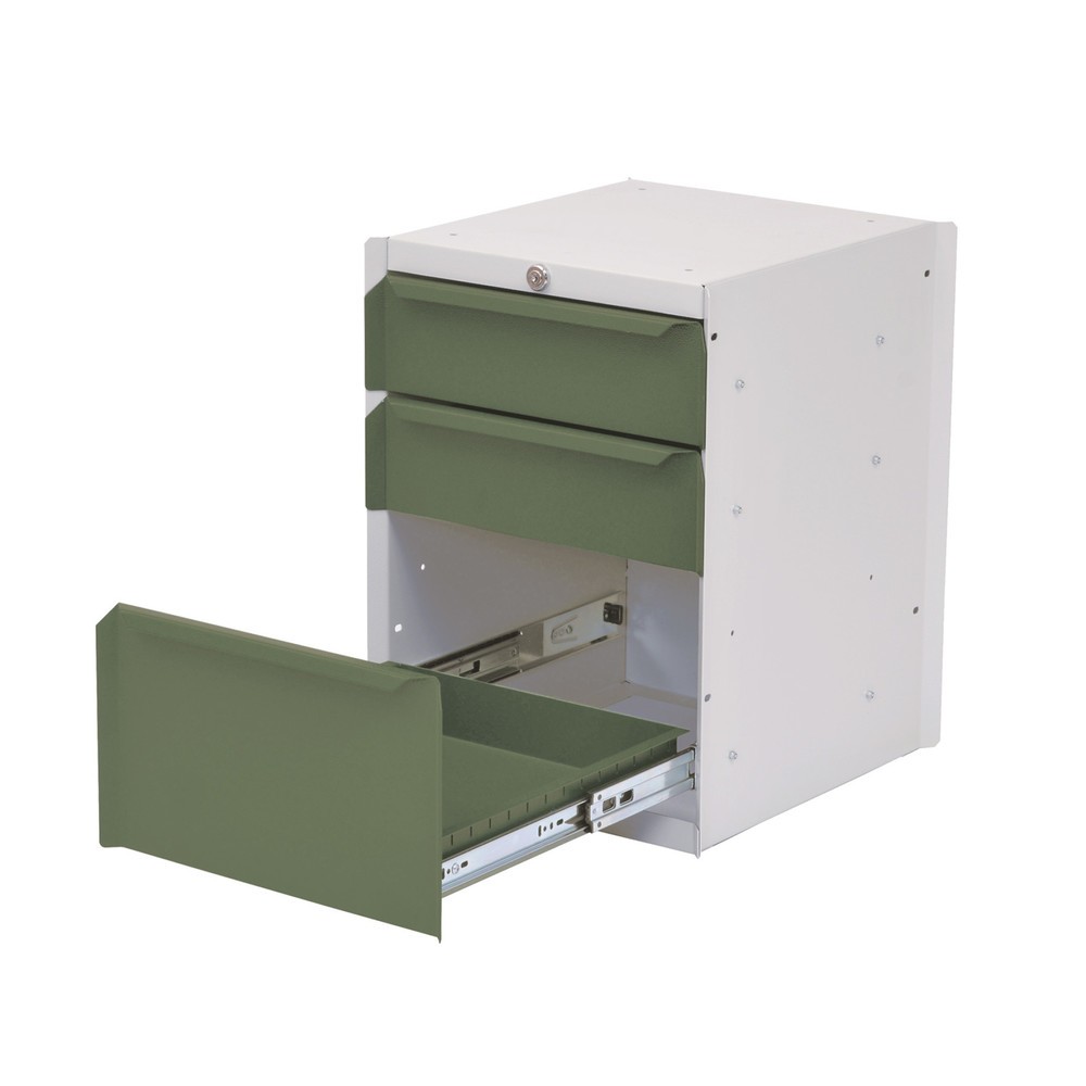 Armario inferior Bedrunka+Hirth con 3 cajones para mesa de sistema de puestos de trabajo, H x A x F 500 x 370 x 400 mm, verde reseda