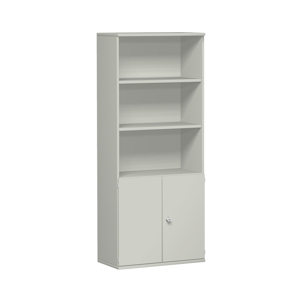 Armario modular profesional con puertas de madera, 5 OH, gris claro