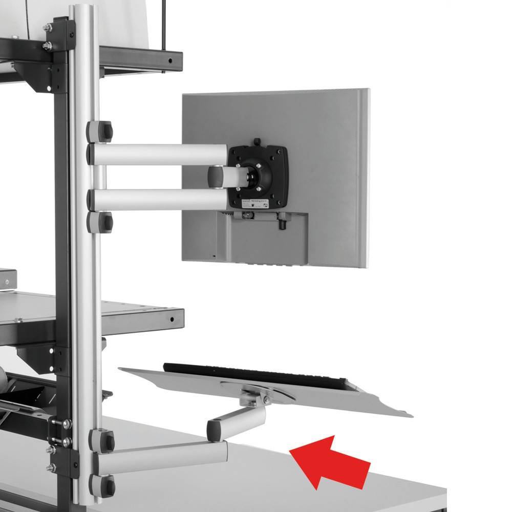 Bandeja para teclado y ratón con brazo articulado para sistema de mesa de embalaje, alto H x An x F 200 x 100 x 455 mm