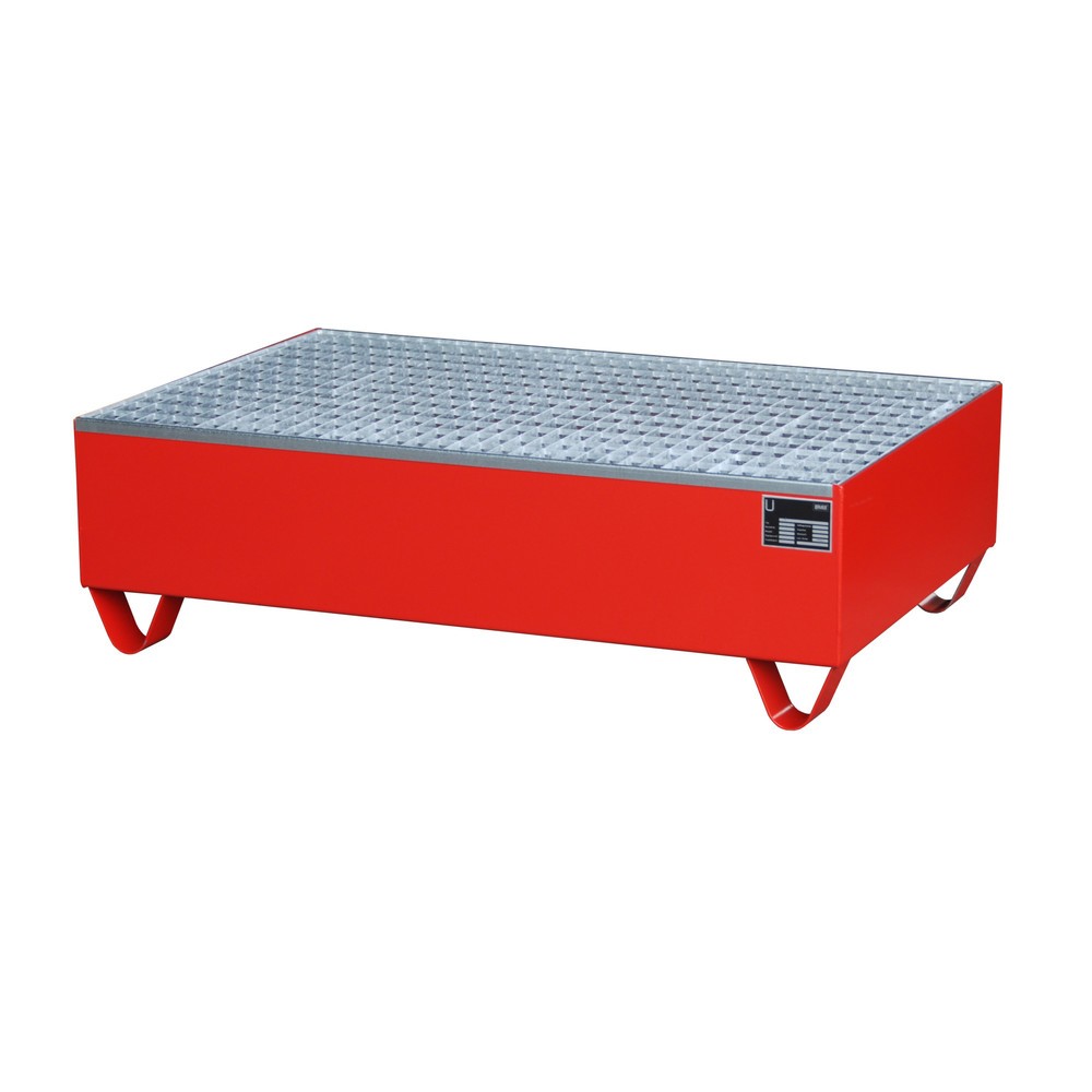 Bauer® Cuba de contención de acero, H x A x F 360 x 800 x 1.200 mm, con rejilla, 2 x 200 l, rojo fuego