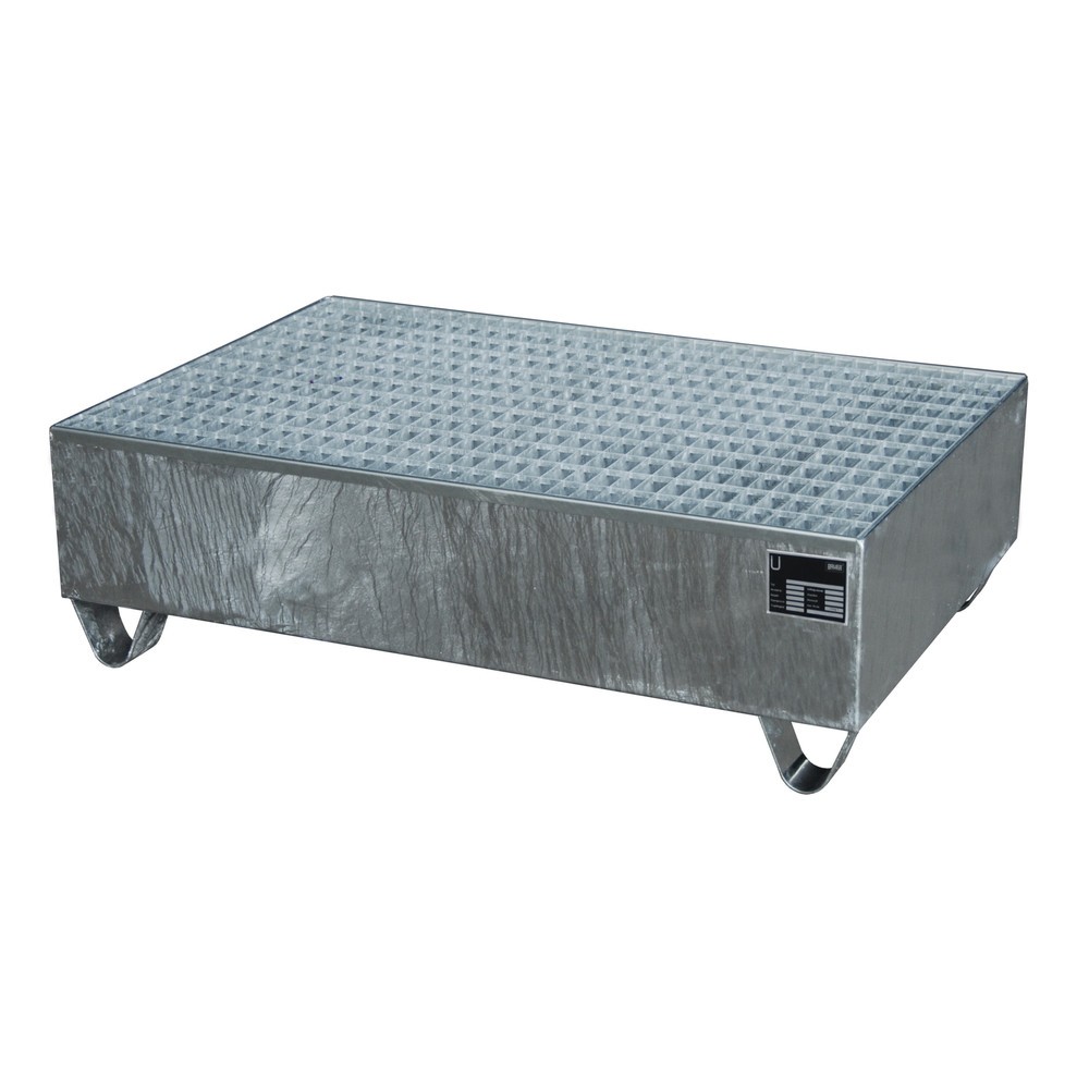 Bauer® Cuba de contención de acero, H x A x F 360 x 800 x 1.200 mm, con rejilla, 2 x 200 l, galvanizada en caliente