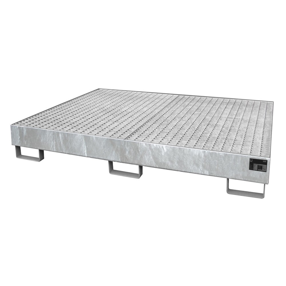 Bauer® Cuba para suelo de estantería, Al x An x F 250 x 1.300 x 1.750 mm, capacidad 240 l, con rejilla, galvanizada en caliente