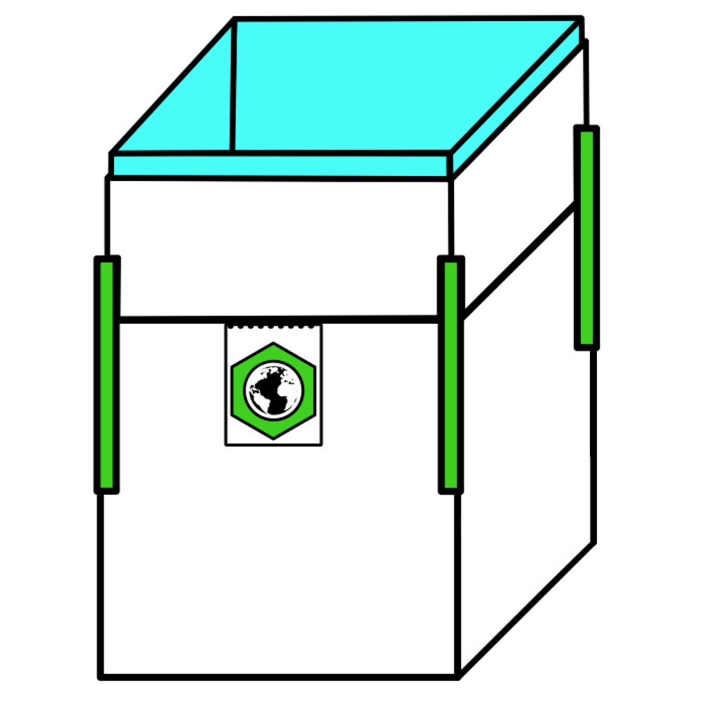 Saco de transporte Big Bag, 4 asas, con revestimiento interno y faldón, CC 1.000 kg, impreso por 1 cara, 300 ud./UV