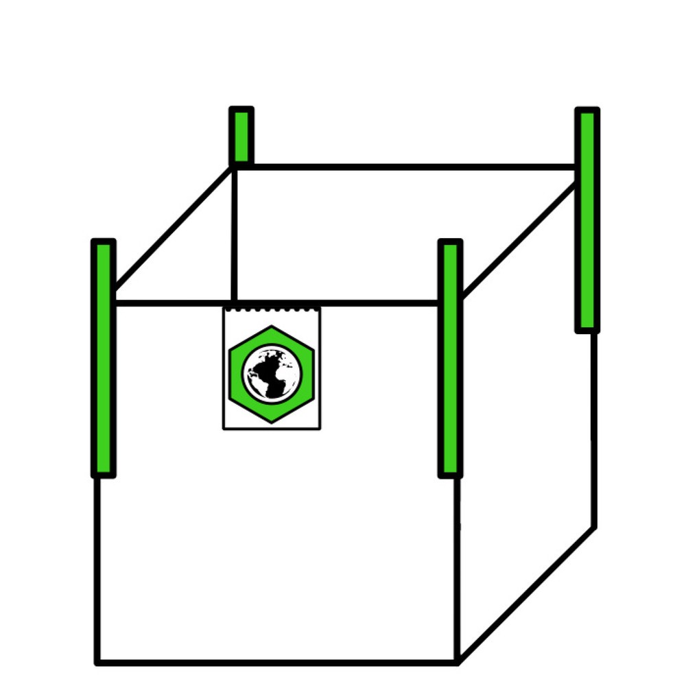 Saco de transporte Big Bag, 4 asas Cross-Corner, abierto por arriba, sin revestimiento, CC 1.500 kg, impreso por 4 caras, 300 ud./UV