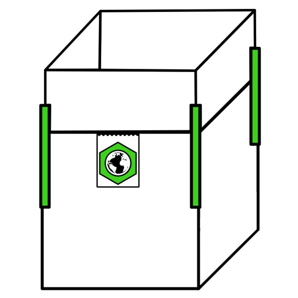 Saco de transporte Big Bag, 4 asas, faldón, con revestimiento, CC 1.250 kg, impreso por 2 caras, 300 ud./UV