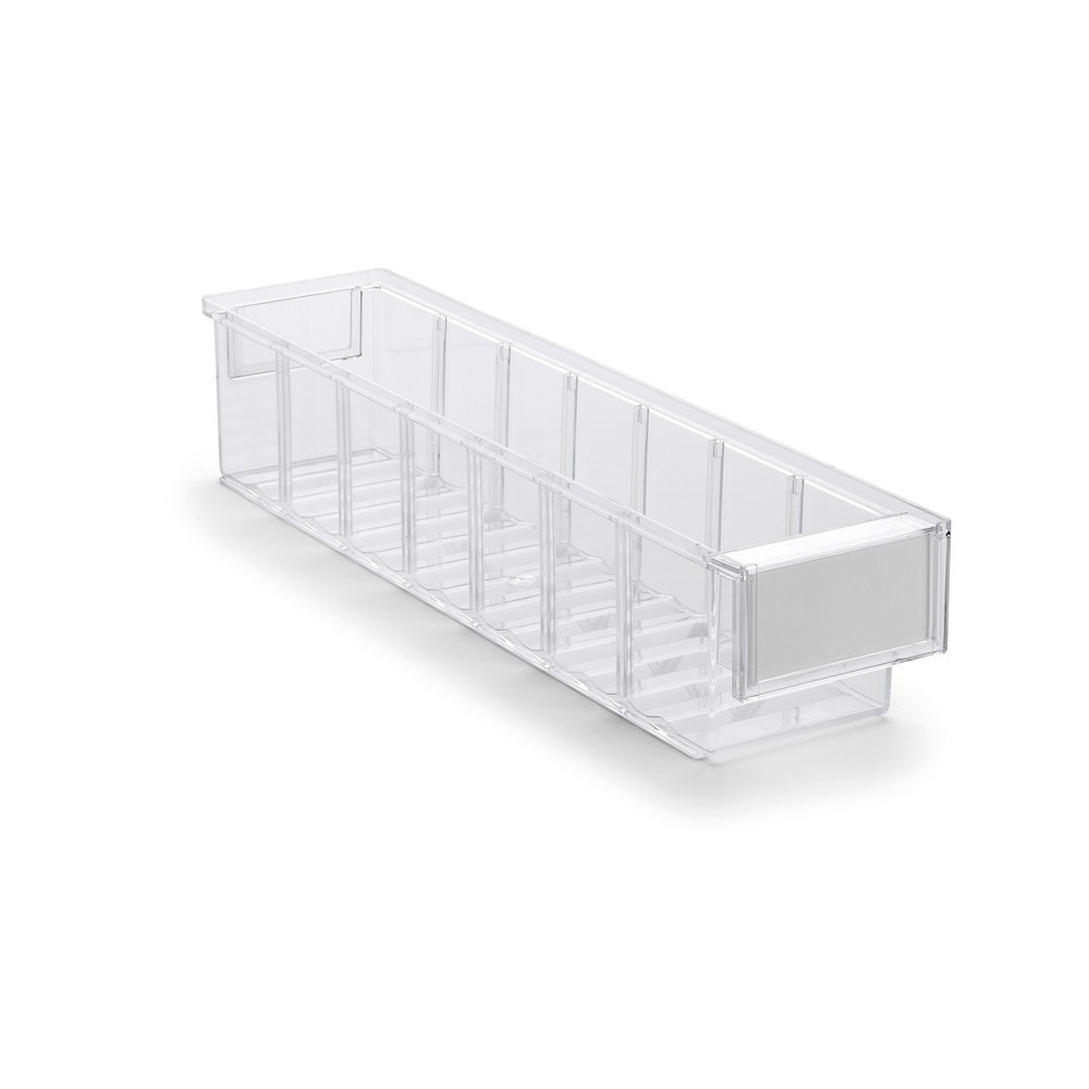 Caja transparente de policristol con etiquetas, H x A x F 82 x 92 x 400 mm