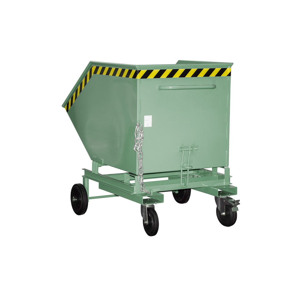 Bauer® Carro con caja abatible, con chasis + huecos para horquillas, volumen 0,6 m³, RAL 6011 verde reseda