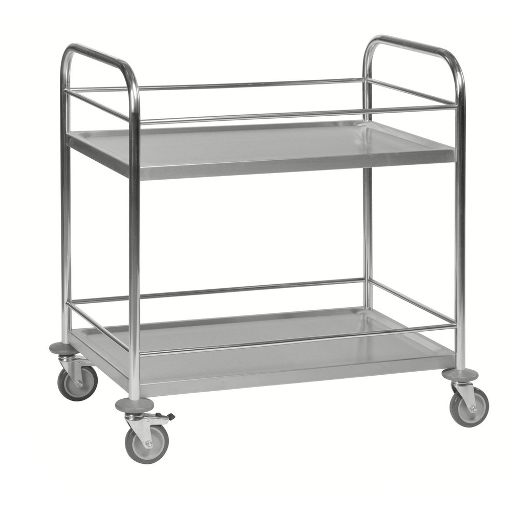 carro de transporte de servicio de acero inoxidable, 2 estantes, H x An x F 940 x 590 x 910 mm, barra protectora