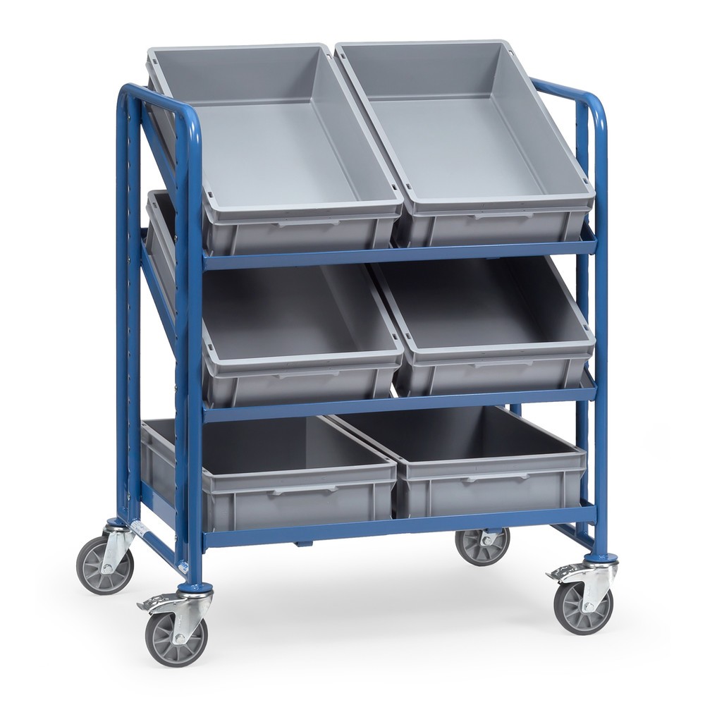 carro|plataforma de suelo Eurobox fetra®, con cajas, capacidad de carga 250 kg, 3 pisos à 820 x 610 mm