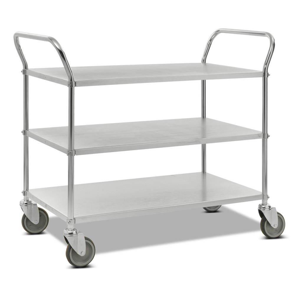 Carro con tablero, galvanizado completo, manillar vertical, 3 pisos de 900 x 540 mm