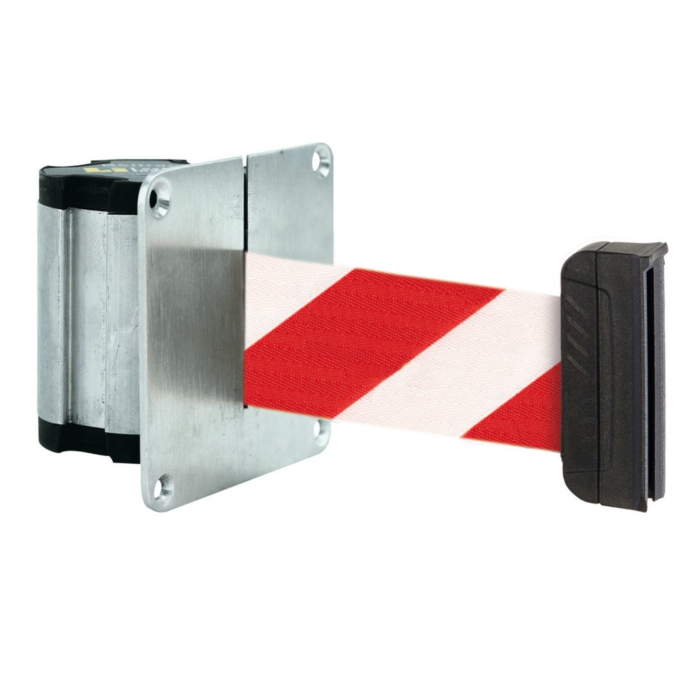 Cinta de pared para acordonar L con pieza terminal magnética, longitud 3,7 m, rayas diagonales rojas / blancas