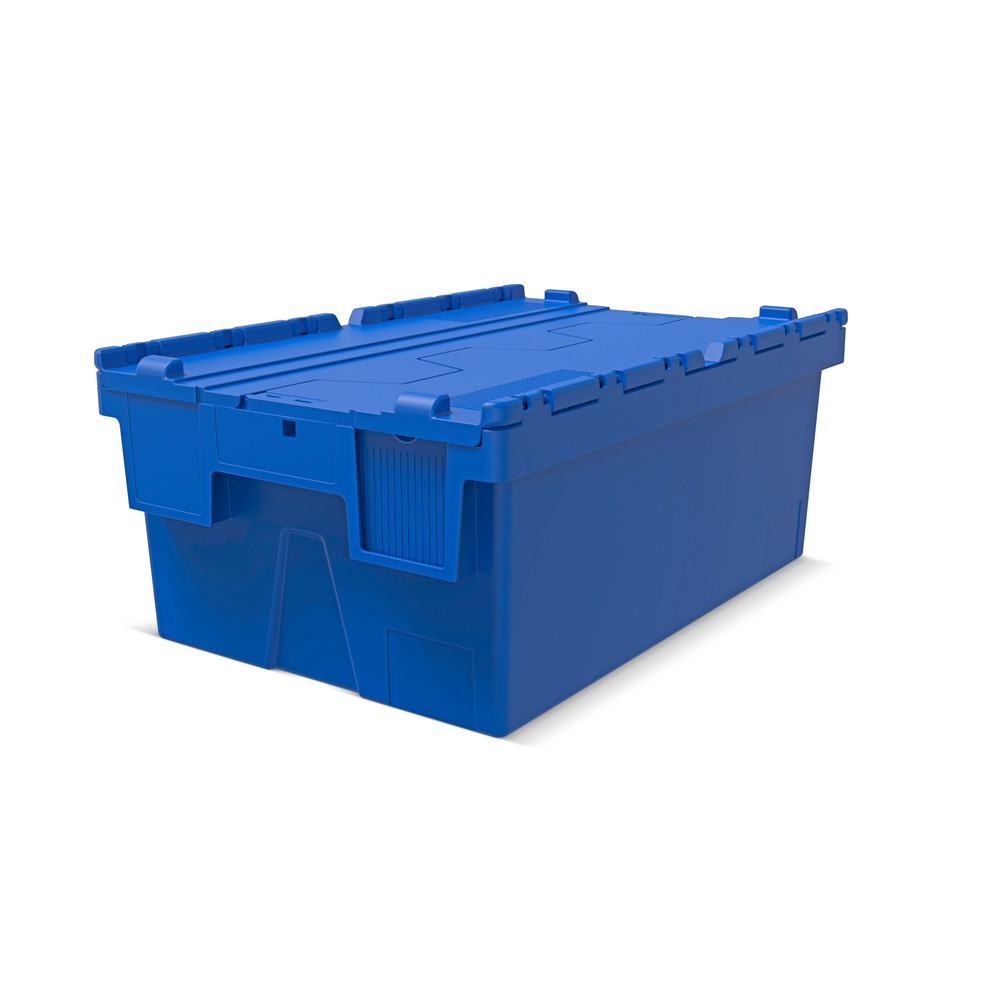 Contenedor apilable multiuso de PP con tapa abatible, azul, 40 litros, 1 uds./UV