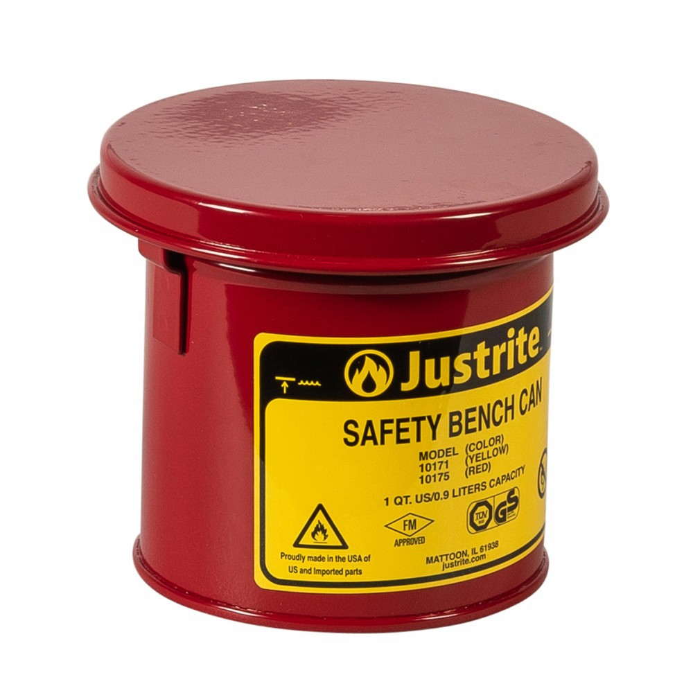 Justrite - Recipiente perforador con tapa abatible, color rojo, 1 litro