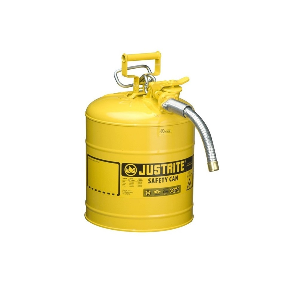 Justrite Type II AccuFlow™ Recipiente de seguridad, manguera metálica, amarillo, 19 litros