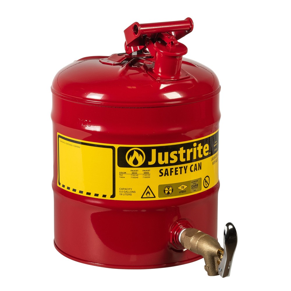 Justrite - Recipiente dosificador de seguridad, grifo de latón 3/4", rojo, 19 litros