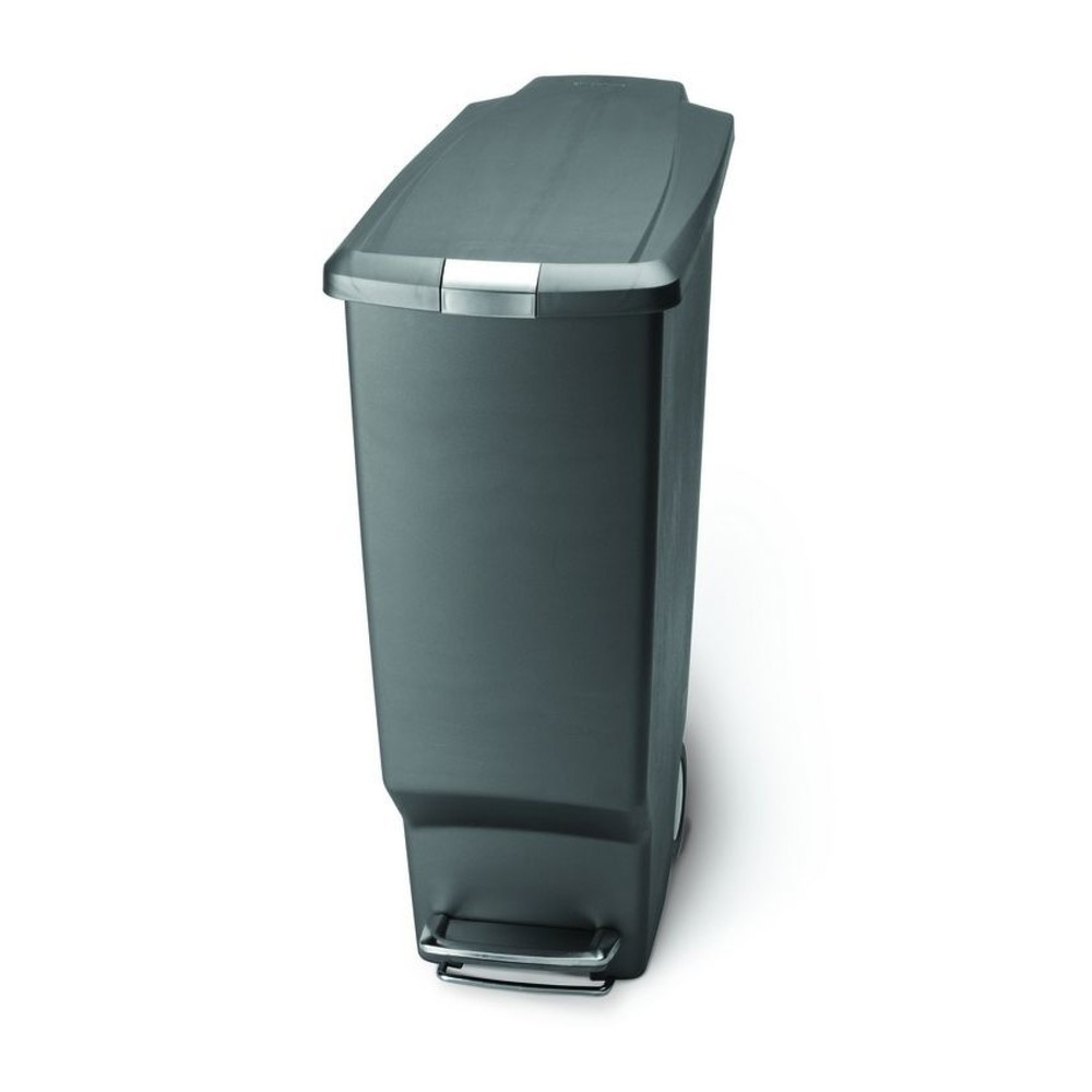 Cubo de residuos de pedal SIMPLEHUMAN Slim Step Can, con tapa deslizante, 40 litros, gris