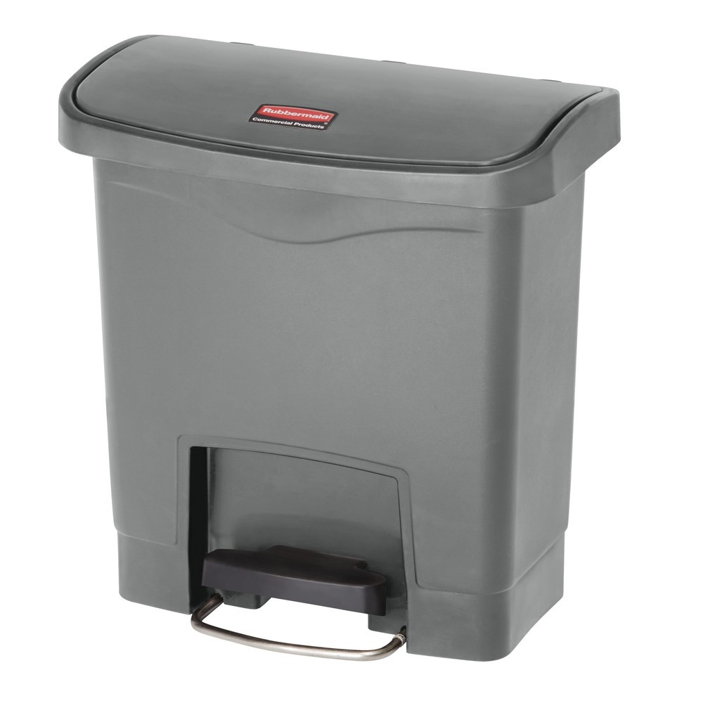 Rubbermaid Slim Jim® - Cubo de basura con pedal lateral ancho, plástico, 30 litros, color gris