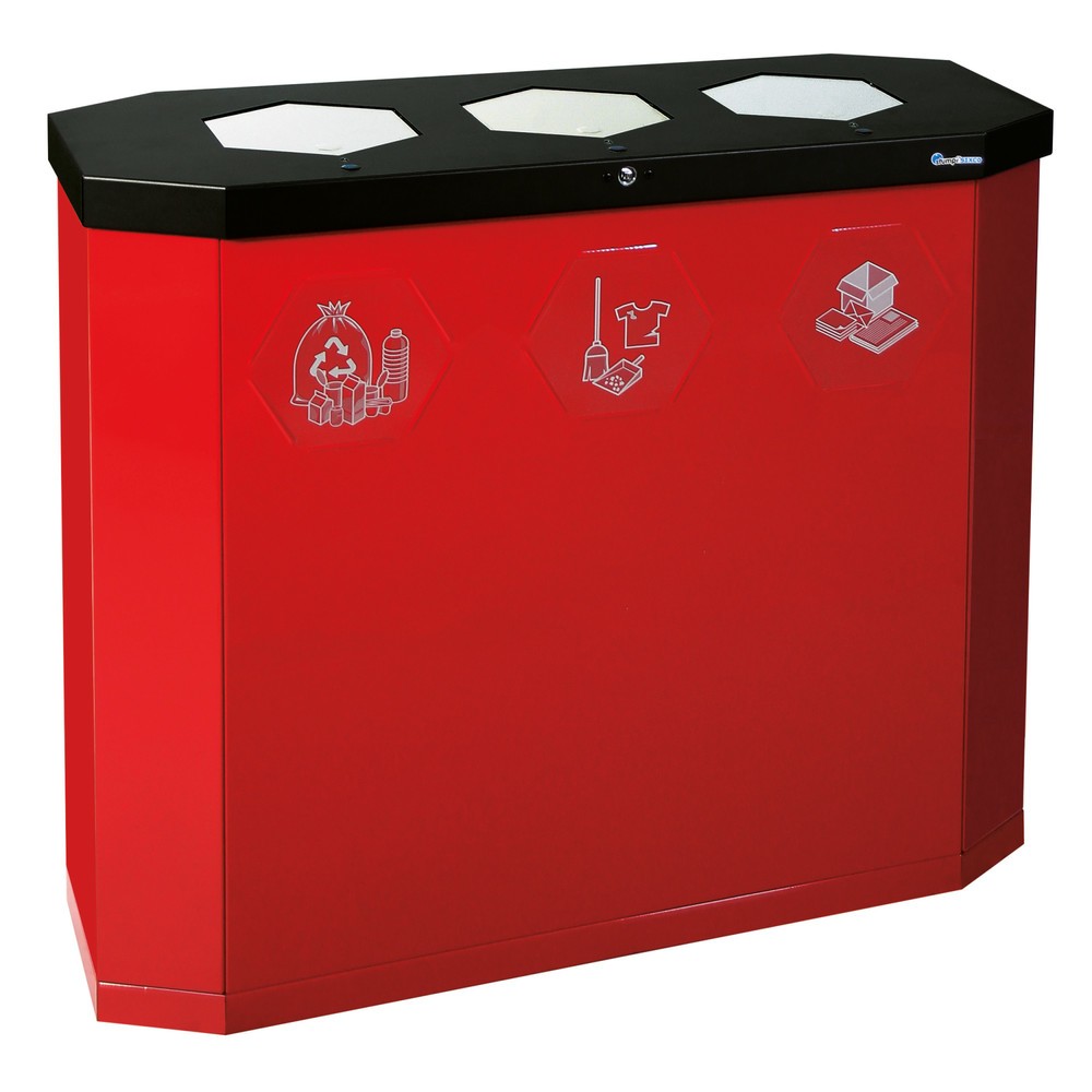 Cubo de residuos stumpf® Sixco 3 touchless, rojo rubí, con cargador