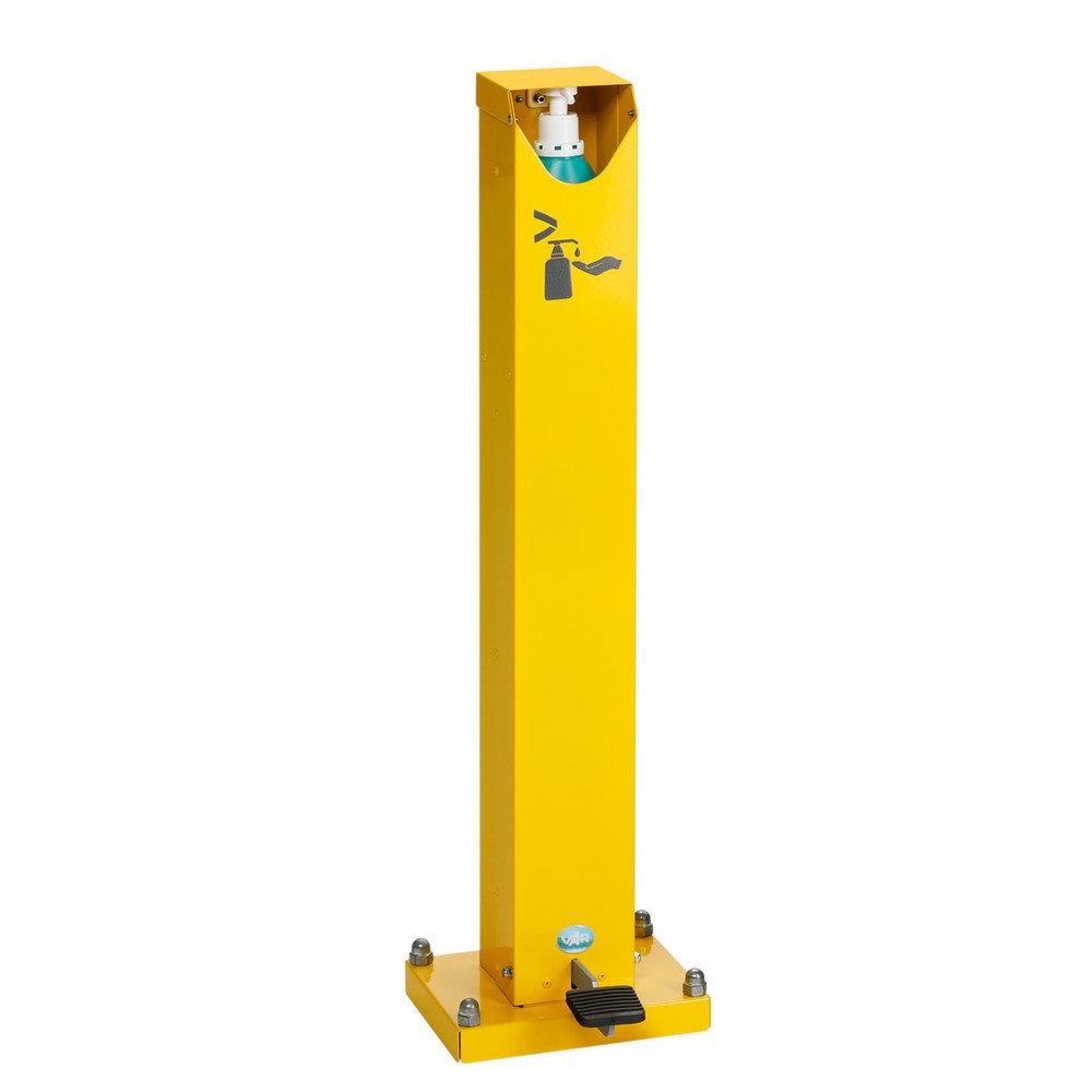 Dispensador de desinfectante de manos HDS 85 de VAR ®, montaje en suelo, con dispensador y pedal, amarillo