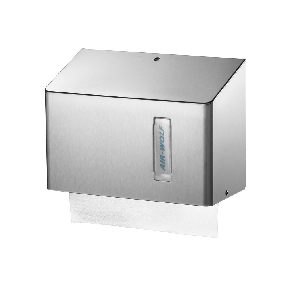 Dispensador de toallas de papel Air-Wolf para papel plegado, unas 300 unidades, serie Omega, acero inoxidable cepillado