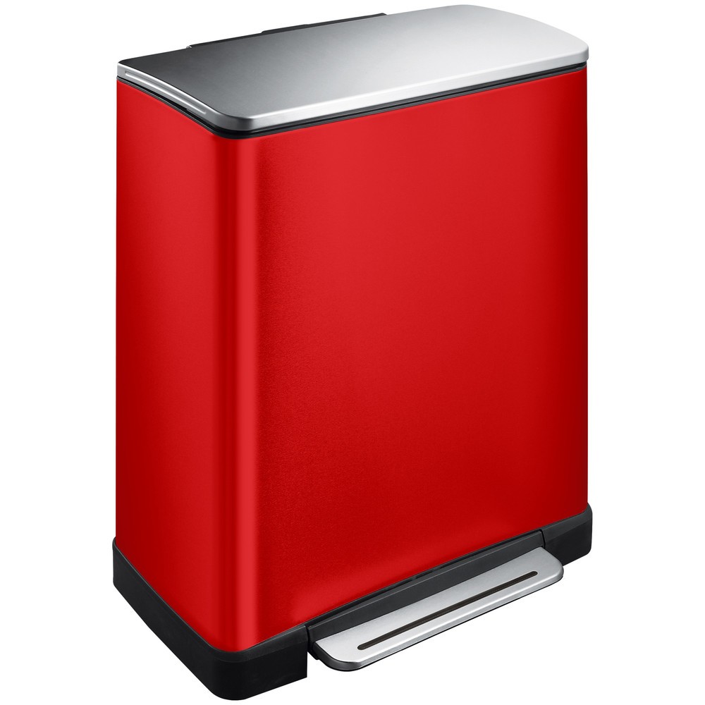 Cubo de residuos con pedal EKO E-Cube, 1 x 28 + 1 x 18 litros, rojo