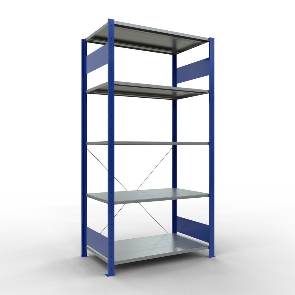 estantería de cargas pequeñas SCHULTE sistema de encajado|sistema de ensamblajes, módulo inicial, carga por estante 150 kg, azul genciana/galvanizado, alto H x An x F 2.000 x 1.000 x 600 mm