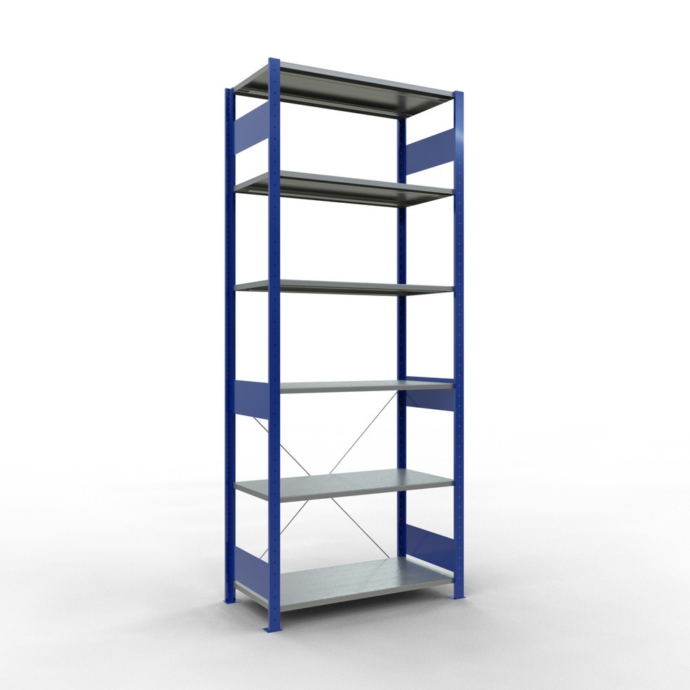 estantería de cargas pequeñas SCHULTE sistema de encajado|sistema de ensamblajes, módulo inicial, carga por estante 150 kg, azul genciana/galvanizado, alto H x An x F 2.500 x 1.000 x 500 mm