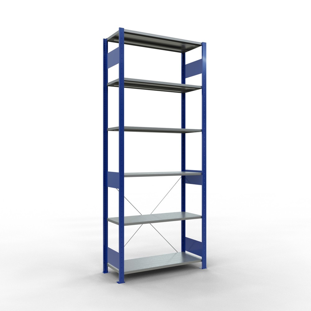 estantería de cargas pequeñas SCHULTE sistema de encajado|sistema de ensamblajes, módulo inicial, carga por estante 150 kg, azul genciana/galvanizado, alto H x An x F 2.500 x 1.000 x 400 mm