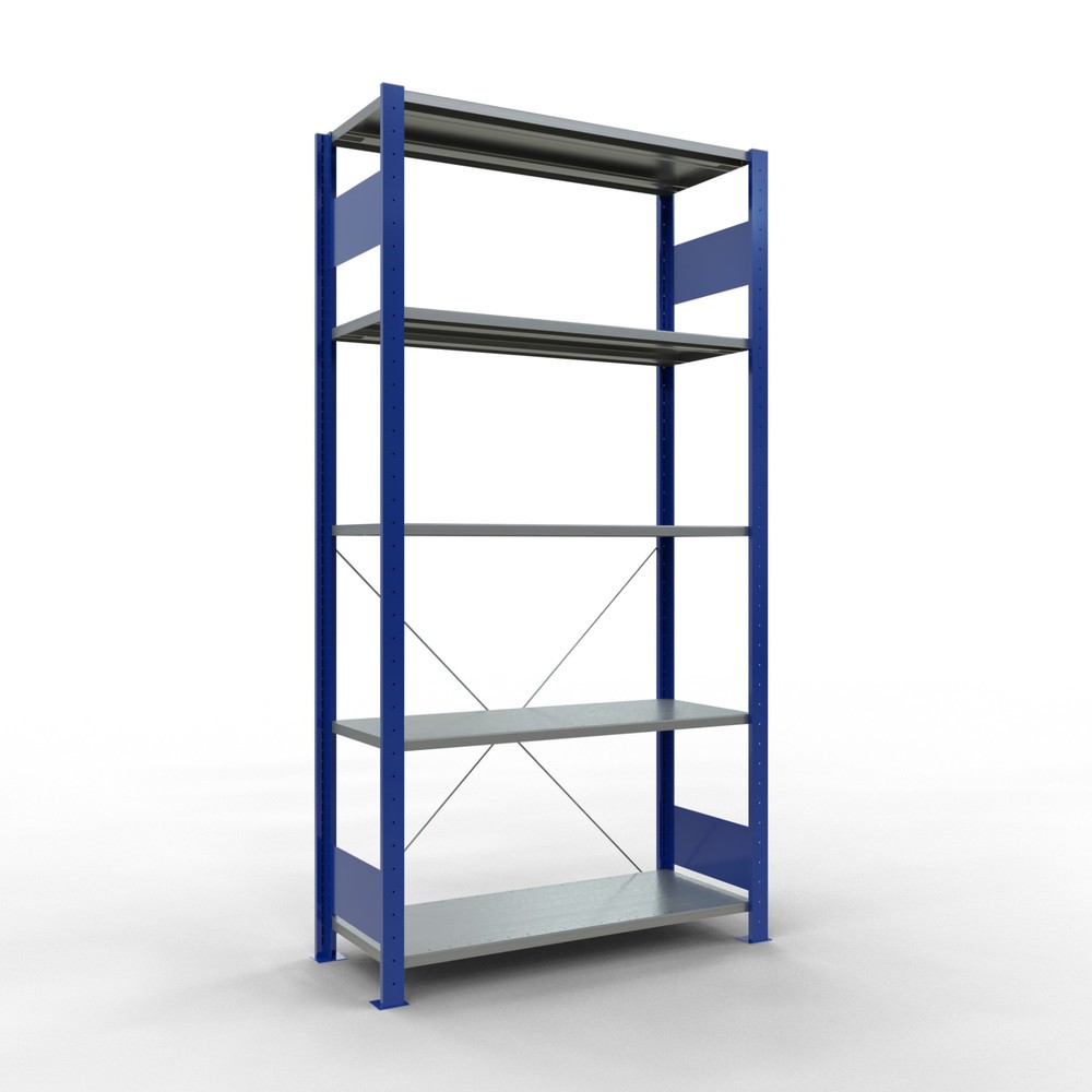 estantería de cargas pequeñas SCHULTE sistema de encajado|sistema de ensamblajes, módulo inicial, carga por estante 150 kg, azul genciana/galvanizado, alto H x An x F 2.000 x 1.000 x 400 mm