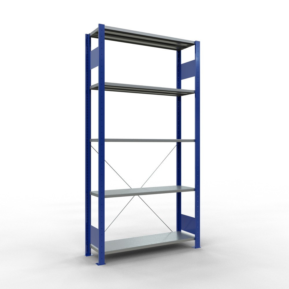 estantería de cargas pequeñas SCHULTE sistema de encajado|sistema de ensamblajes, módulo inicial, carga por estante 150 kg, azul genciana/galvanizado, alto H x An x F 2.000 x 1.000 x 300 mm