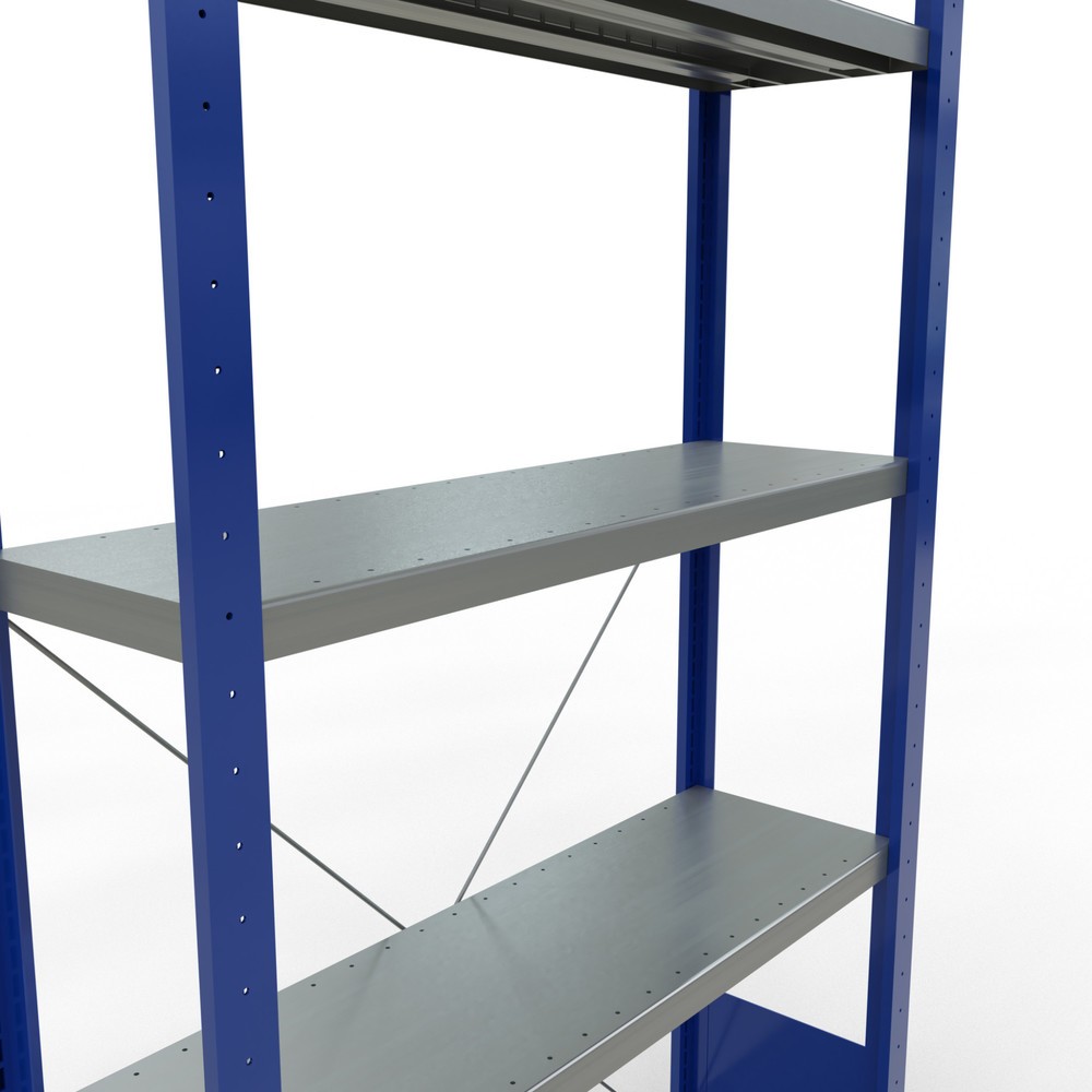 Número de imagen del producto 5: Estantería de cargas pequeñas SCHULTE con sistema de montaje encajado, módulo inicial, carga por estante de 330 kg, azul genciana/ galvanizada, Al x An x F 2.000 x 1.000 x 300 mm