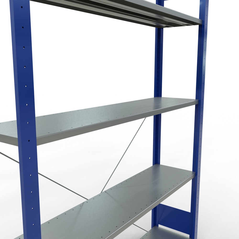 Número de imagen del producto 2: estantería de cargas pequeñas SCHULTE sistema de encajado|sistema de ensamblajes, módulo inicial, carga por estante 150 kg, Genciana Azul/Galvanizado, H x An x F 2.000 x 1.300 x 300 mm