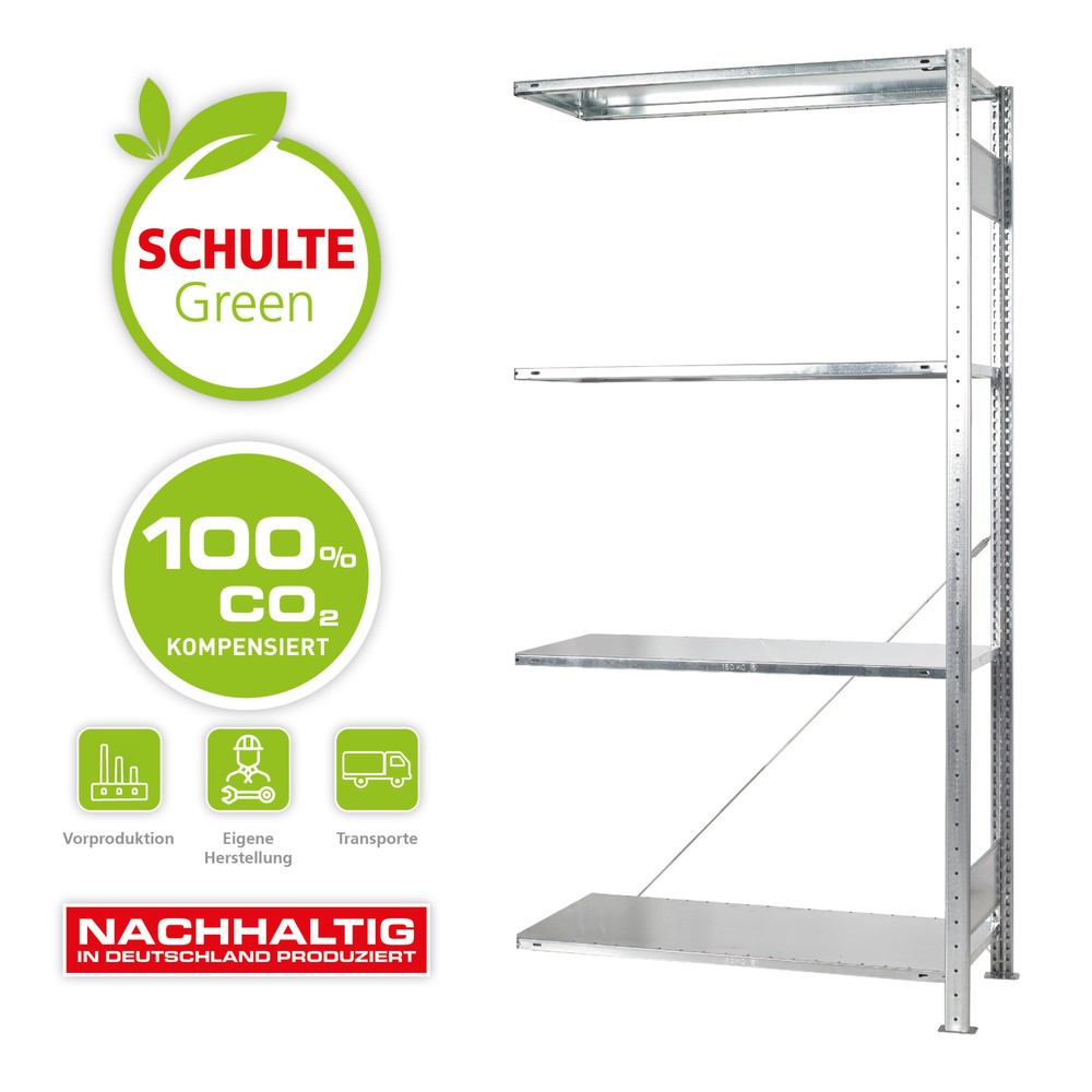 Estantería de cargas pequeñas SCHULTE Green, montaje encajado, módulo adicional, carga por estante: 150 kg, galvanizada, Al x An x P: 2.000 x 1.000 x 600 mm