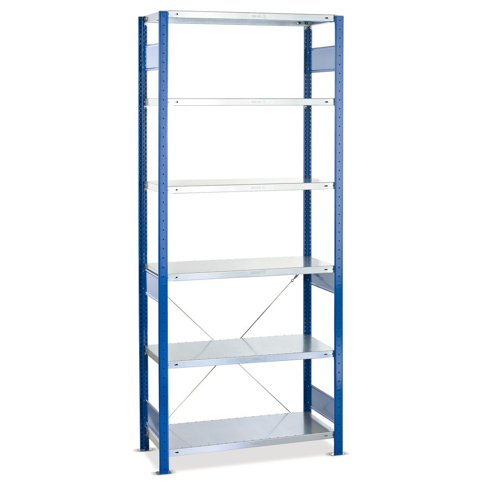 Número de imagen del producto 1: estantería de cargas pequeñas SCHULTE, módulo inicial, azul genciana galvanizado, carga por estante 250 kg, alto H x An x F ancho x 750 x 500 mm