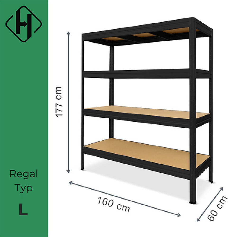 Número de imagen del producto 3: Estantería de cargas pesadas HEMMDAL tipo L, negra - 177 x 160 x 60 cm - hasta 2400 kg