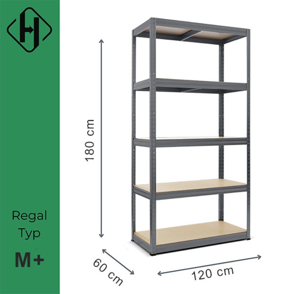 Número de imagen del producto 2: Estantería de cargas pesadas HEMMDAL tipo M+, gris grafito - 180 x 120 x 60 cm - hasta 750 kg