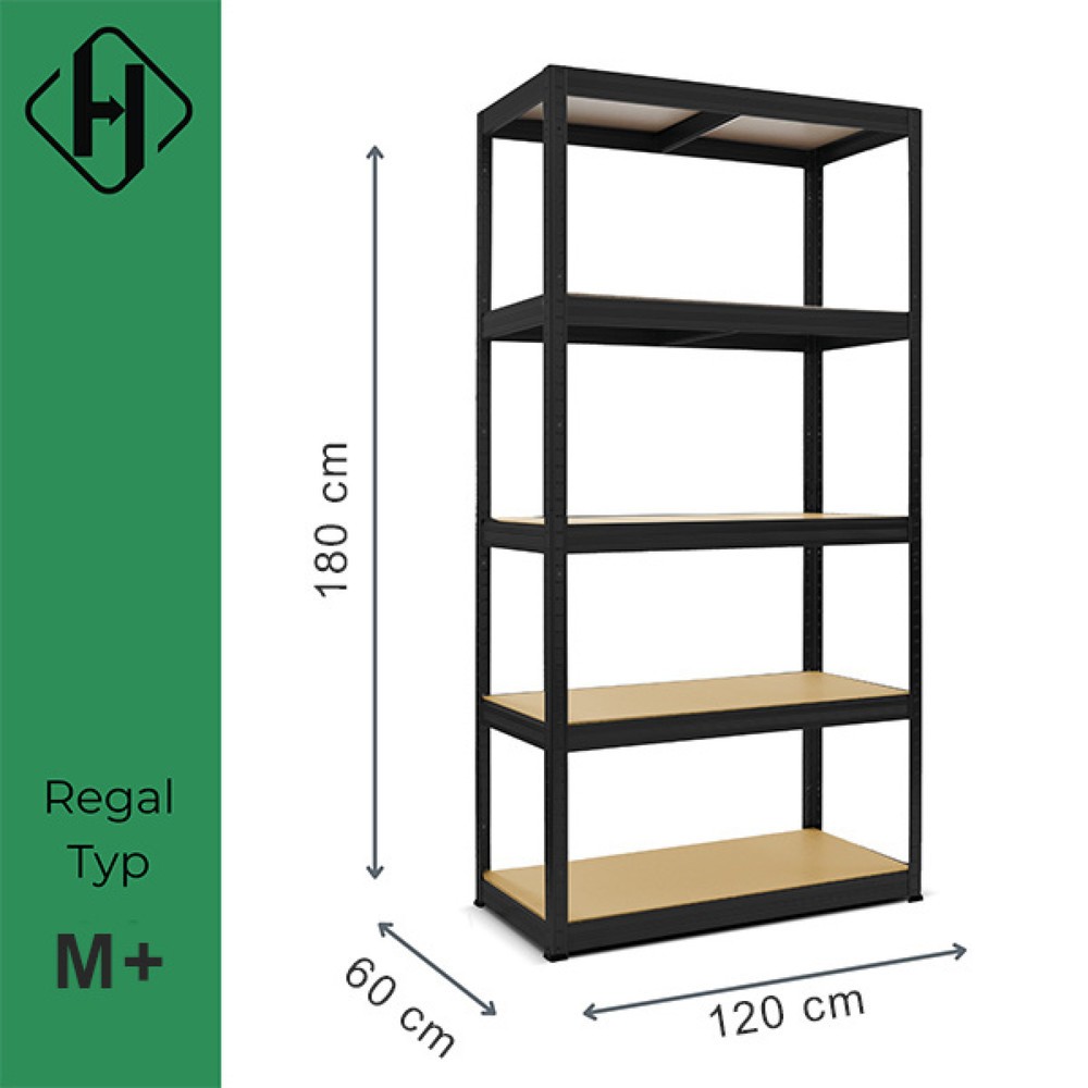 Número de imagen del producto 2: Estantería de cargas pesadas HEMMDAL tipo M+, negra - 180 x 120 x 60 cm - hasta 750 kg