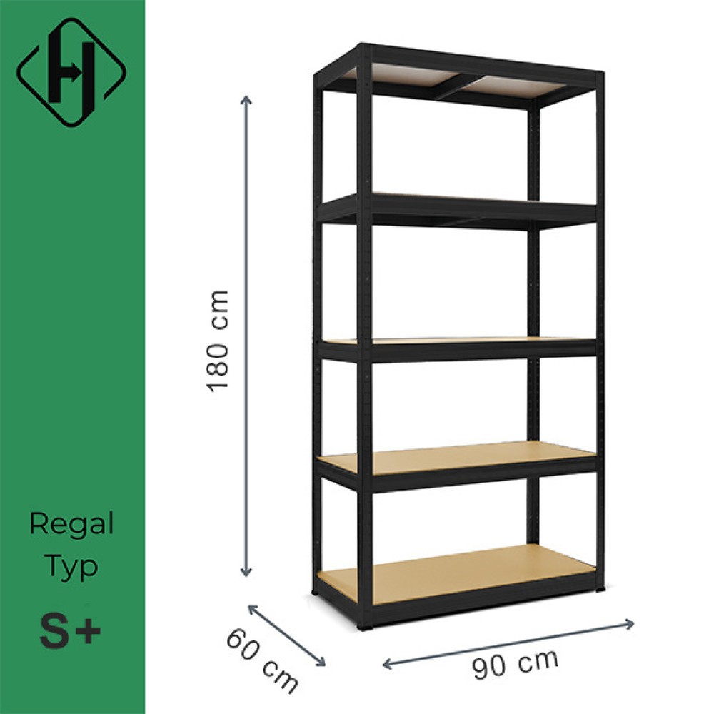 Número de imagen del producto 2: Estantería de cargas pesadas HEMMDAL tipo S+, negra - 180 x 90 x 60 cm - hasta 750 kg