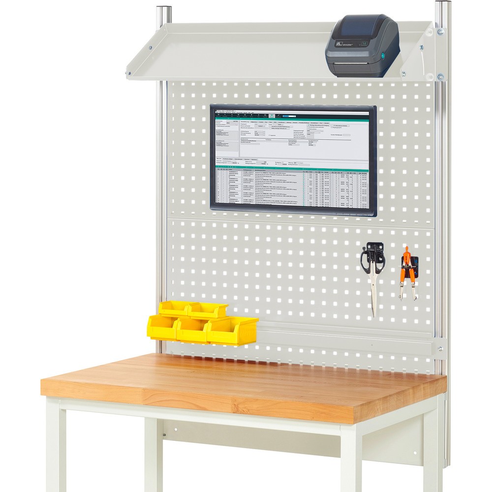 Estructura sistema RAU, H x A x F 1.130 x 1.000 x 350 mm, con 1 bandeja metálica inclinable, 1 guía de soporte y 1 soporte de pantalla plana, kit completo 02 para anchura de productos de 1.000 mm