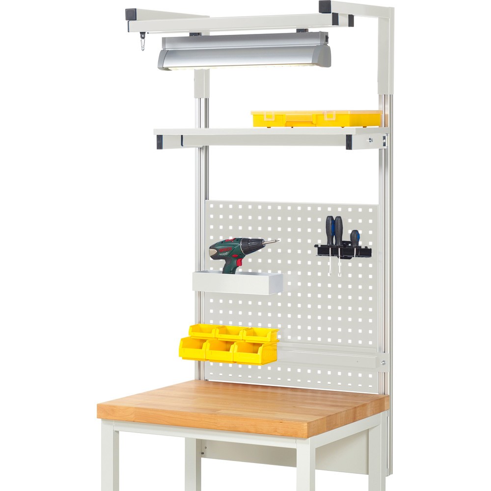 Imagen del producto: Estructura sistema RAU, H x A x F 1.380 x 750 x 350 mm, con 1 estante elevado, 1 guía de soporte y 1 par de brazos salientes y 1 luz, kit completo 04 para anchura de productos de 750 mm