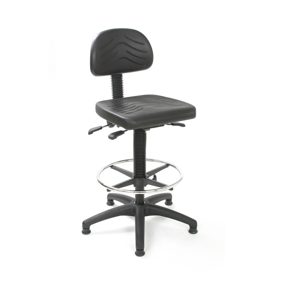 HEMMDAL Silla de trabajo giratoria Easy, de poliuretano, altura de asiento 510-710 mm, base de plástico, conteras, estribo circular