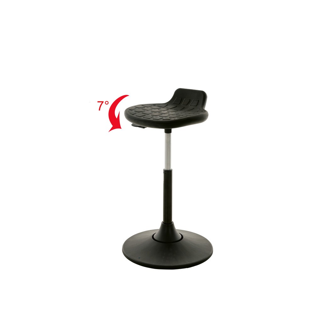 Taburete de pie HEMMDAL, asiento de PU con respaldo, altura de asiento de 490-680 mm, base oscilante con asiento giratorio