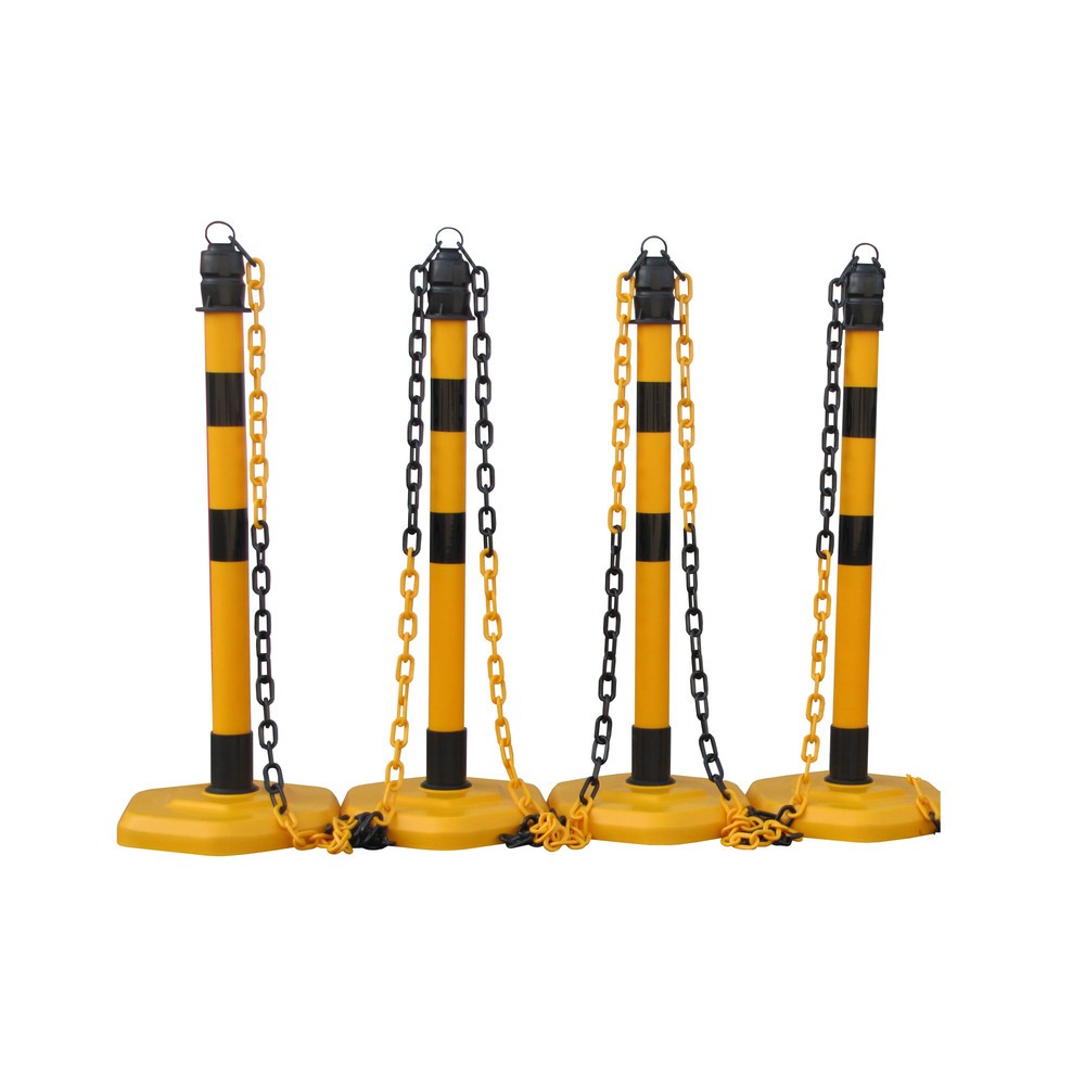 Juego de postes para cadenas Premium, 4 postes negro/amarillo, 3 cadenas de 3 m