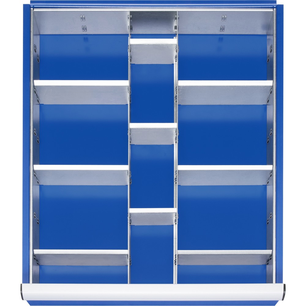 Imagen del producto: Juego de separadores para cajón RAU, H x A x F 90 x 490 x 560 mm, con juego de listones encajables de 4 piezas y 2 divisiones, tamaño L para altura frontal 120-150 mm